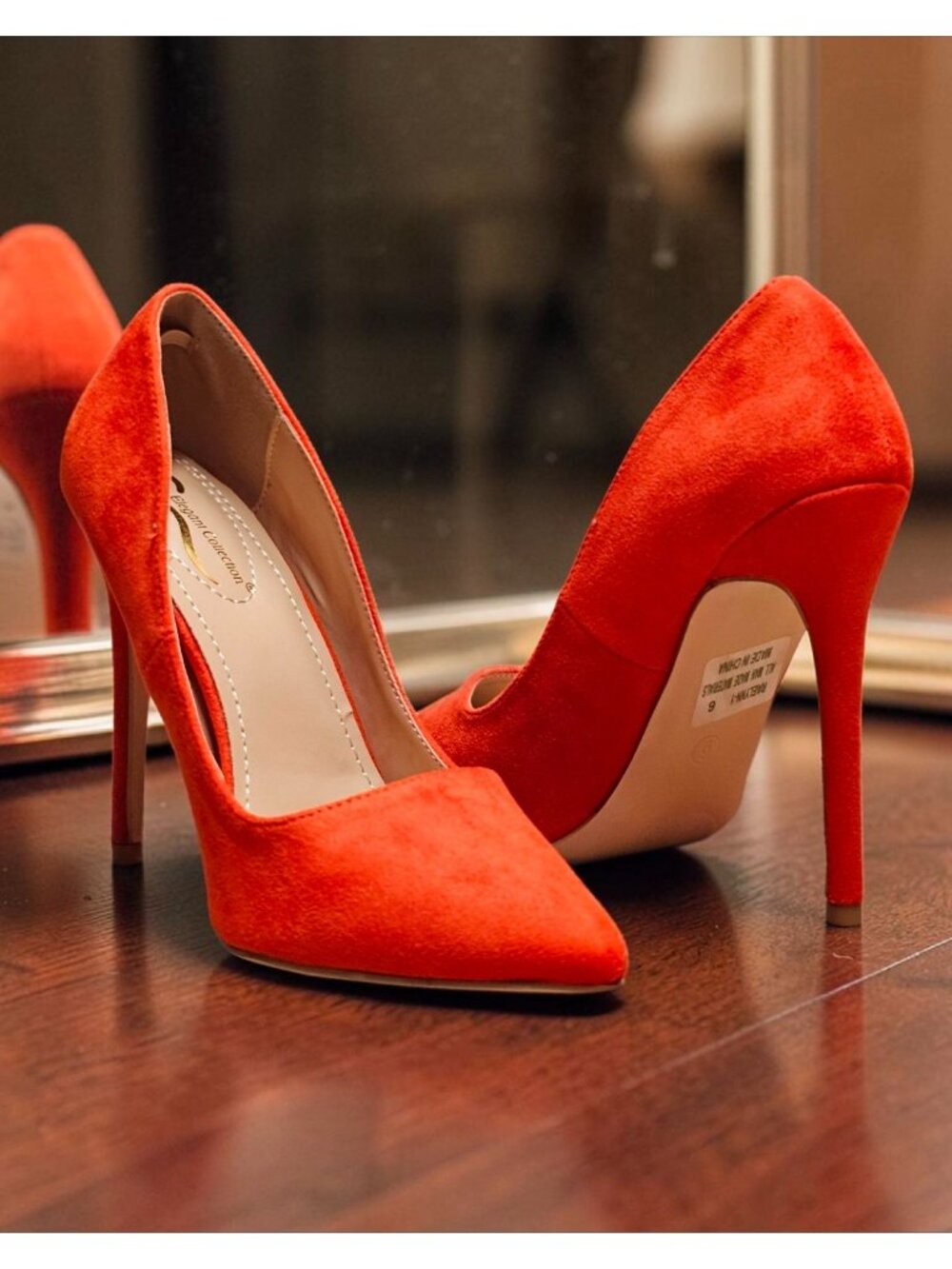 Orange Faux Suede Pointed-Toe Stiletto Heels Womens - Picture 9 of 14